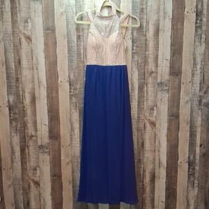 Elegant Blue and Nude Evening Gown Sparkles! Prom Dress Size 1